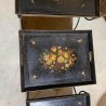 French Vintage Set of Tin Painted Nest of Tables Hand Painted Florals
