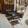 French Vintage Set of Tin Painted Nest of Tables Hand Painted Florals
