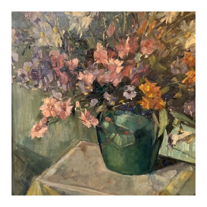 French Vintage C1950 Still Life Oil on Canvas