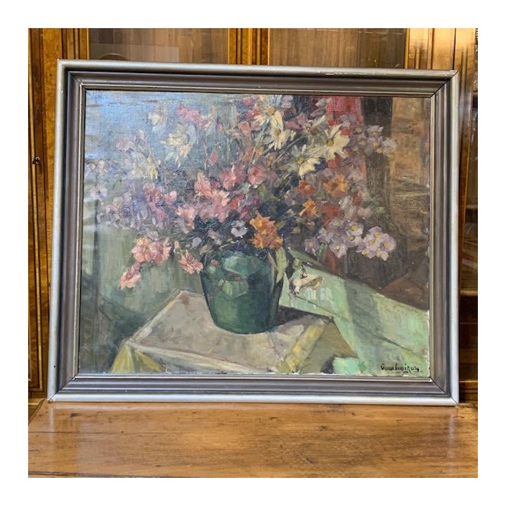 French Vintage C1950 Still Life Oil on Canvas