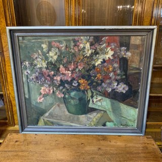 French Vintage C1950 Still Life Oil on Canvas