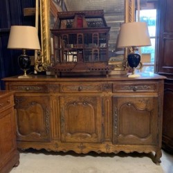 C19th Sideboard French Louis XV Style in Oak with Relief Carving