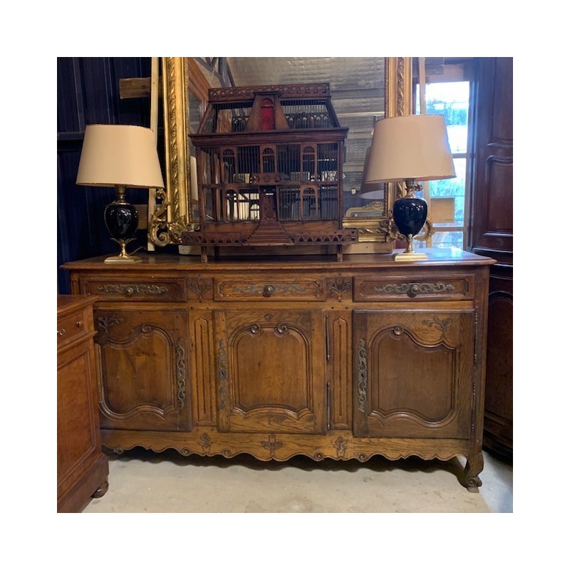 C19th Sideboard French Louis XV Style in Oak with Relief Carving