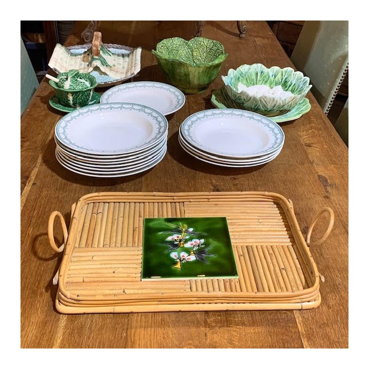 French Vintage Bamboo Tray