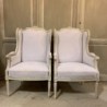 Pair Wing Back C19th Arm Chairs Louis XVI Style