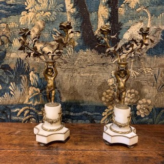 C19th Napoleon III Pair of Cherub Ormolu Candleholder