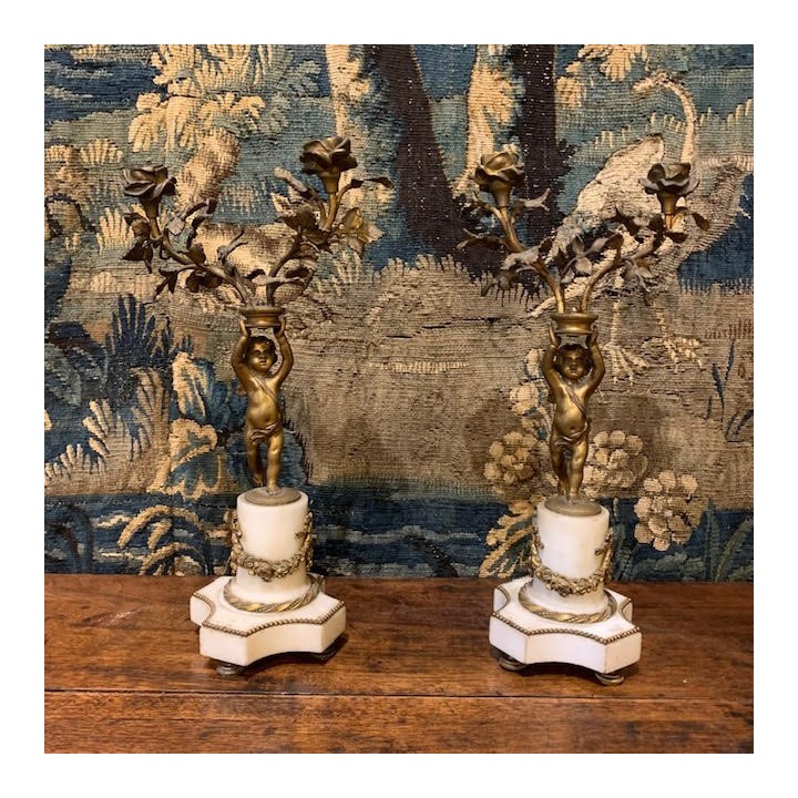 C19th Napoleon III Pair of Cherub Ormolu Candleholder