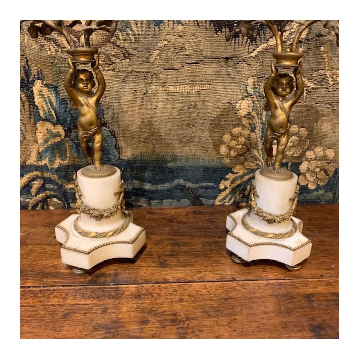 C19th Napoleon III Pair of Cherub Ormolu Candleholder
