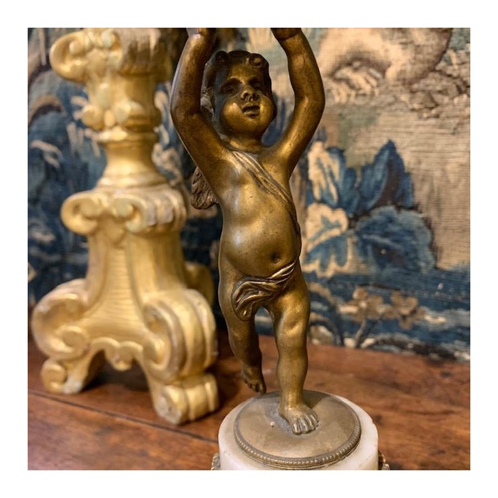 C19th Napoleon III Pair of Cherub Ormolu Candleholder