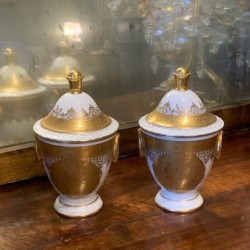 Urns Pair of C 1950 Urns Porcelain and Gilt