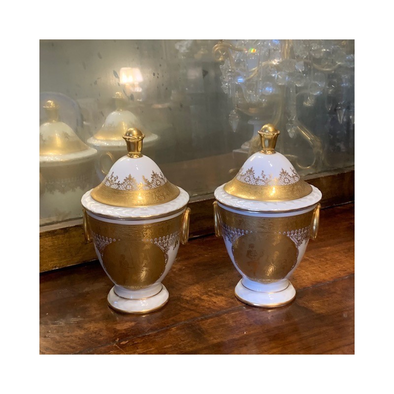 Urns Pair of C 1950 Urns Porcelain and Gilt