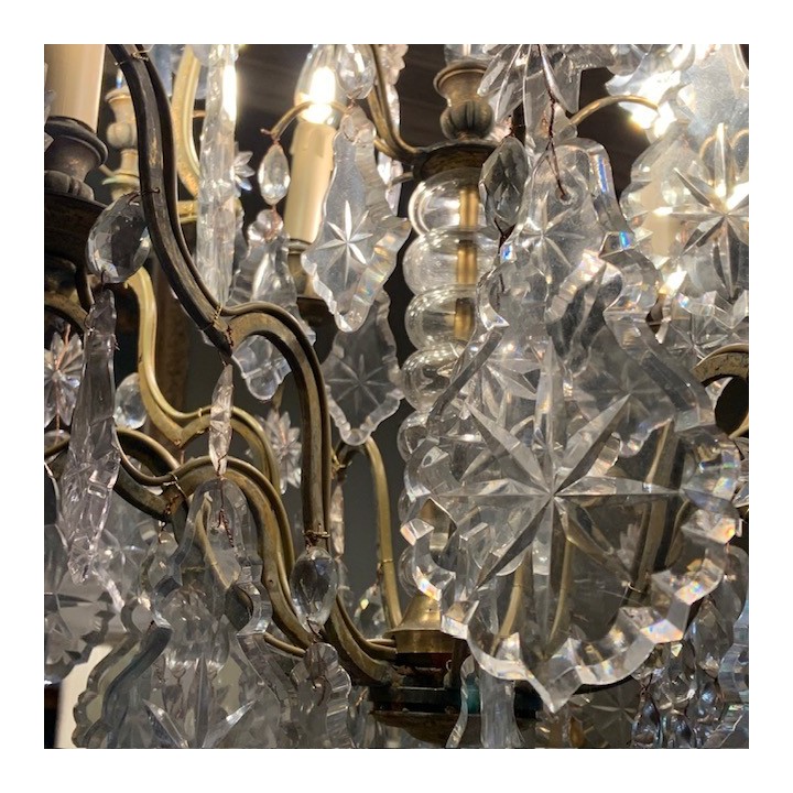 C19th French Crystal Chandelier Nine Globes