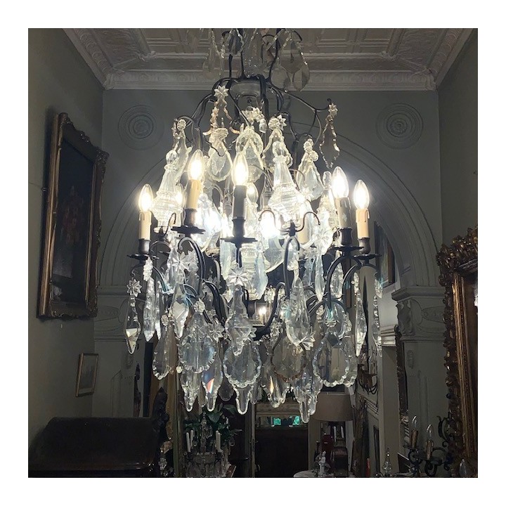 C19th French Crystal Chandelier with 12 Globes