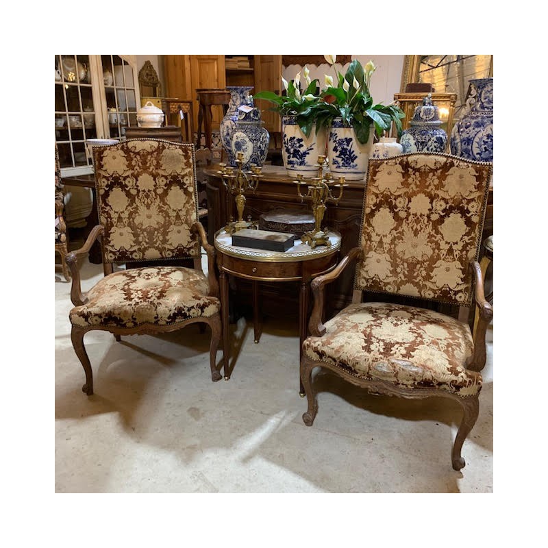 C19th French Walnut Pair of Domed backed Fauteuils