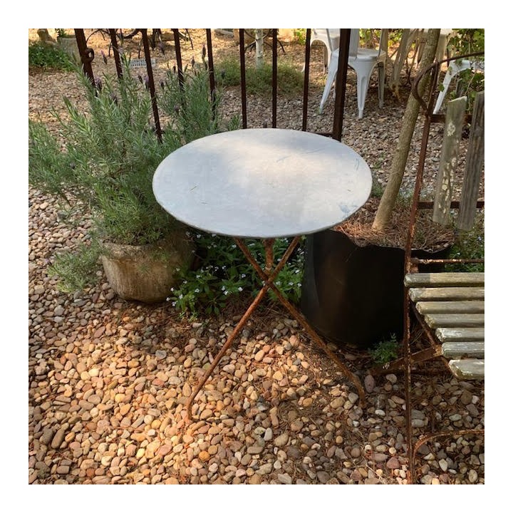 French Vintage Tri Leg Metal Topped Table