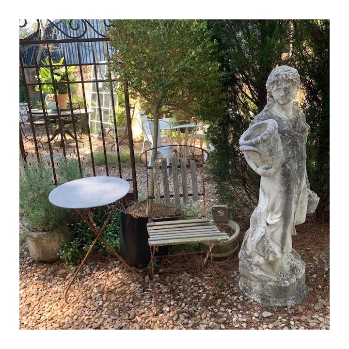 French Vintage Tri Leg Metal Topped Table