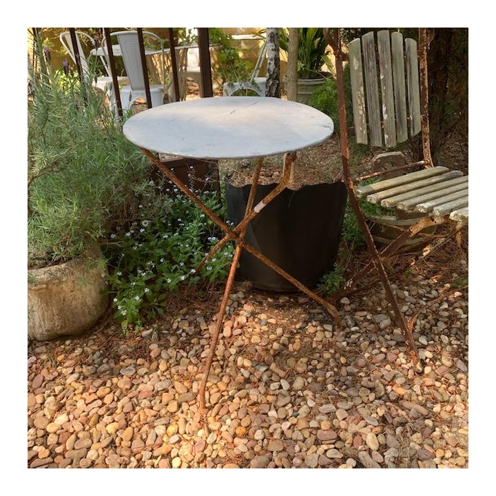 French Vintage Tri Leg Metal Topped Table