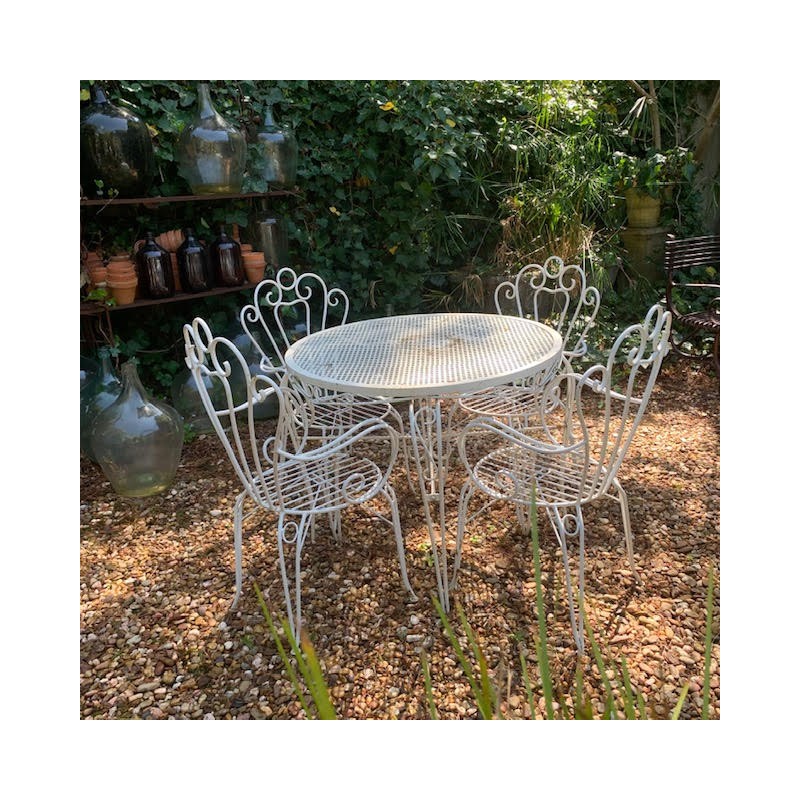 SOLD French Vintage Garden Table with matching Garden Arm Chairs