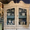 C19th Cabinet with hand scraped finish Swedish with swan spaced ogee pediment 2380 X 1470 X 460 D