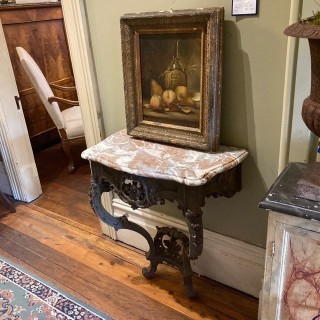 C1900 Console Louis XV Style Painted Finish Green/Grey and bronze Gold highlights