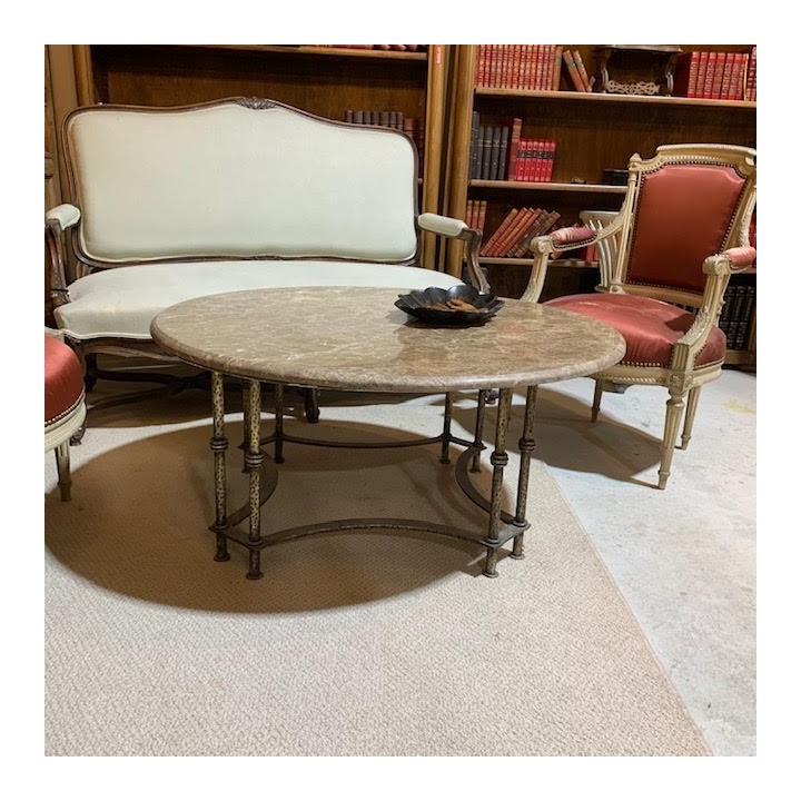 HOLD French C1940 Iron Base Coffee Table with Marble top