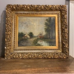 French Farmhouse Painting C19th Oil on Canvas