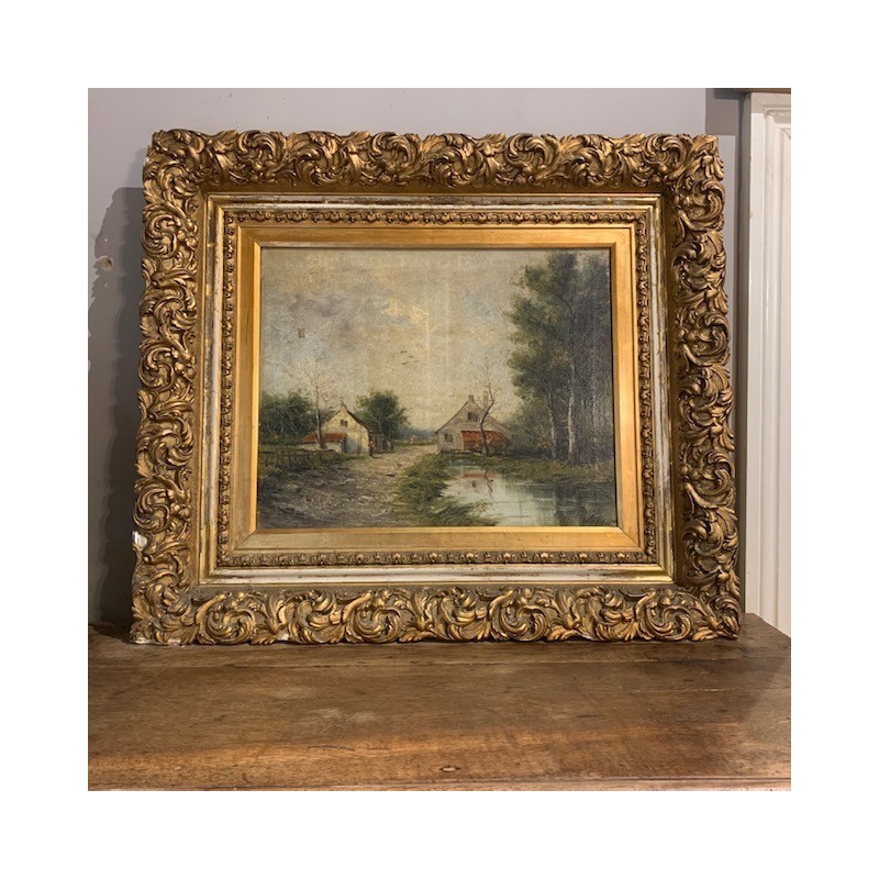 French Farmhouse Painting C19th Oil on Canvas