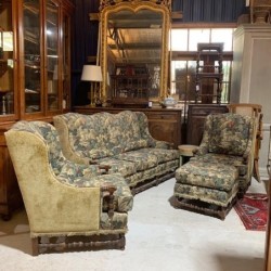 SOLD French Vintage Tapestry Sofa with Pair of Fauteuils and Ottoman
