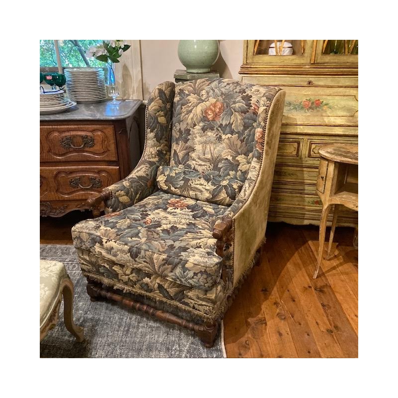 SOLD French Vintage Tapestry Sofa with Pair of Fauteuils and Ottoman
