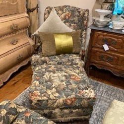 SOLD French Vintage Tapestry Sofa with Pair of Fauteuils and Ottoman
