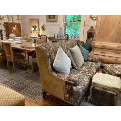 SOLD French Vintage Tapestry Sofa with Pair of Fauteuils and Ottoman