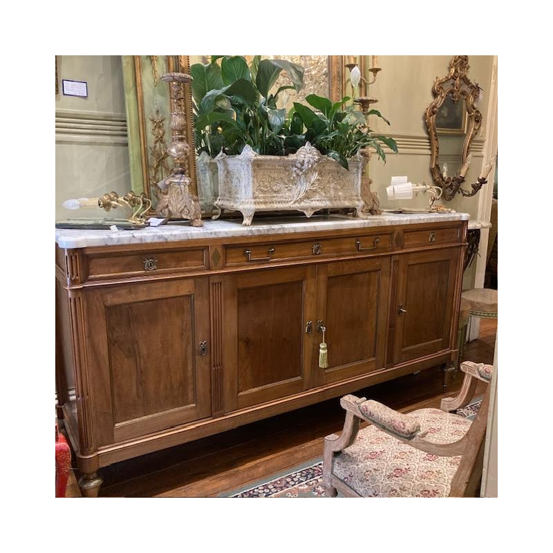 French Louis XVI style antique mahogany marble top sideboard