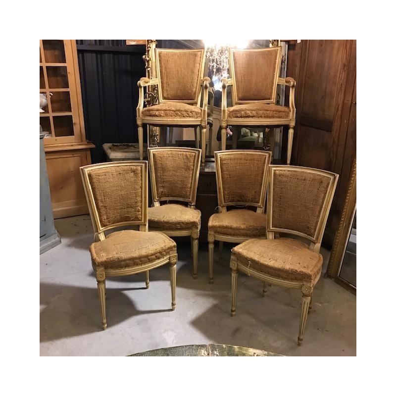 SOLD C1900 Set of Six French Louis XVI Style Dining Chairs
