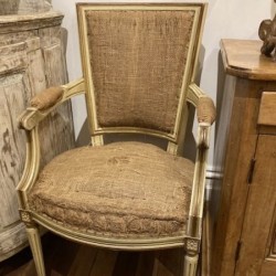 French Antique Louis XVI Style dining chairs deconstructed upholstery