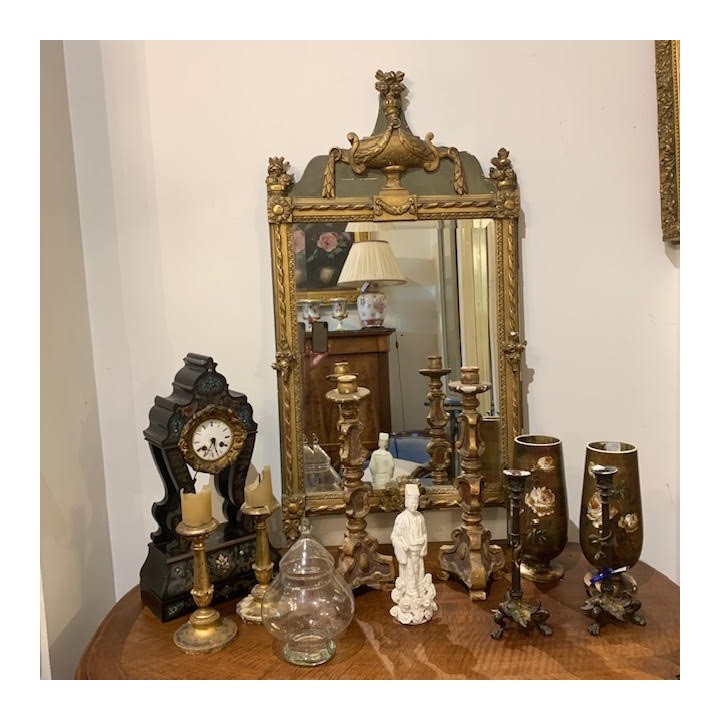 SOLD C18th French Water Gilding and Green Painted Finish Mirror