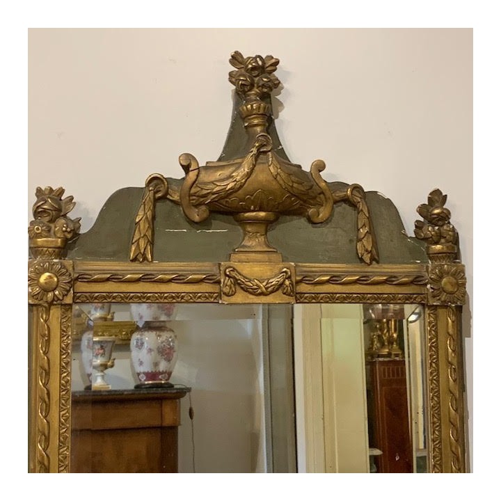 SOLD C18th French Water Gilding and Green Painted Finish Mirror