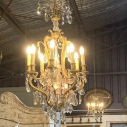 C19th Bronze and Crystal Chandelier
