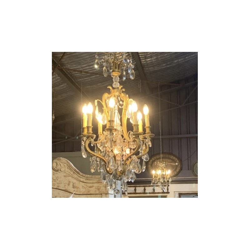 C19th Bronze and Crystal Chandelier