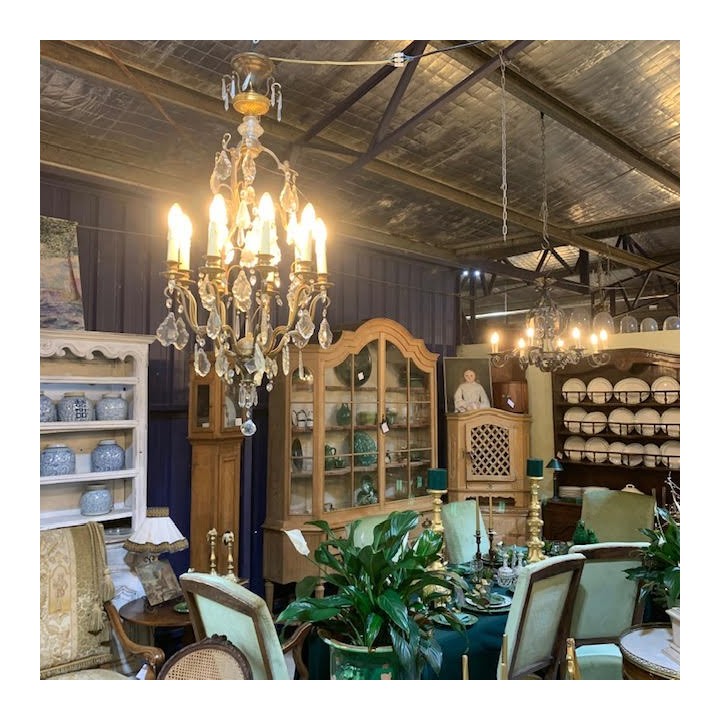 French Crystal and Bronze Chandelier