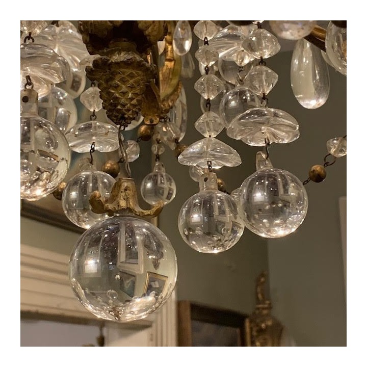 French Early C19th Chandelier Bronze and Crystal