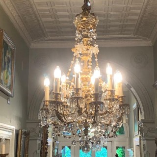 C19th French Crystal and Bronze Chandelier