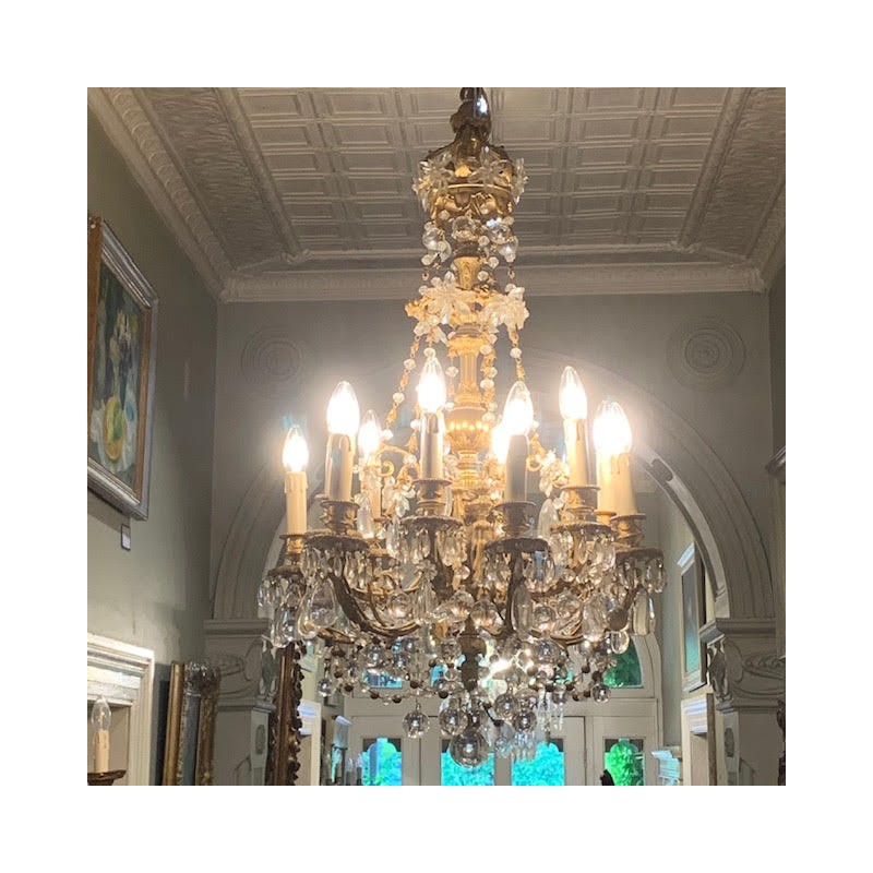 C19th French Crystal and Bronze Chandelier