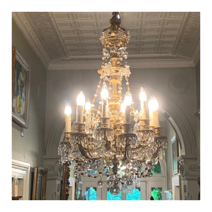 C19th French Crystal and Bronze Chandelier