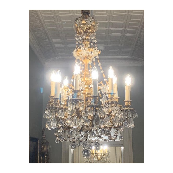 French Early C19th Chandelier Bronze and Crystal