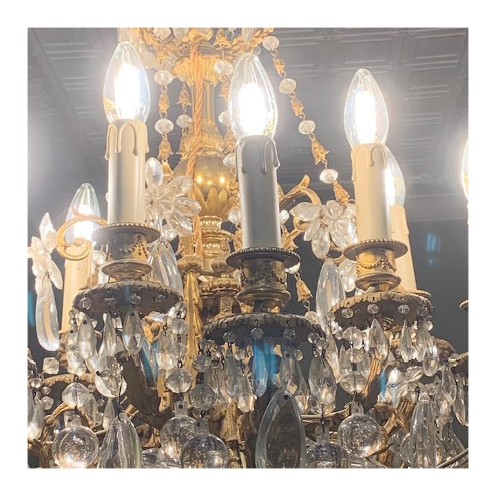 French Early C19th Chandelier Bronze and Crystal