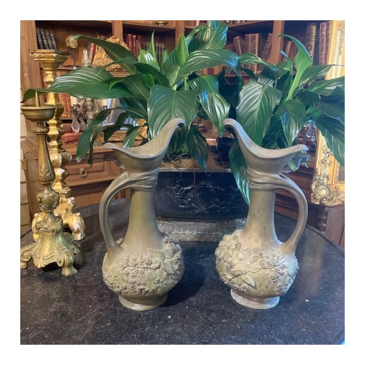 C19th Pair of Ewers French in Spelter