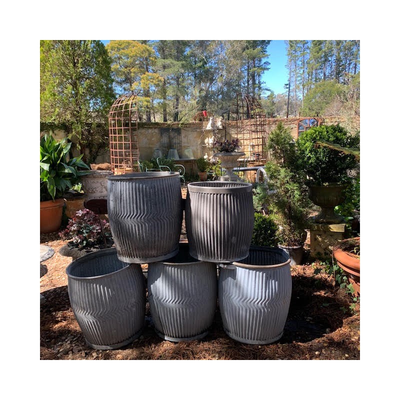 Vintage Zinc Tin Buckets Jardiniere Pots