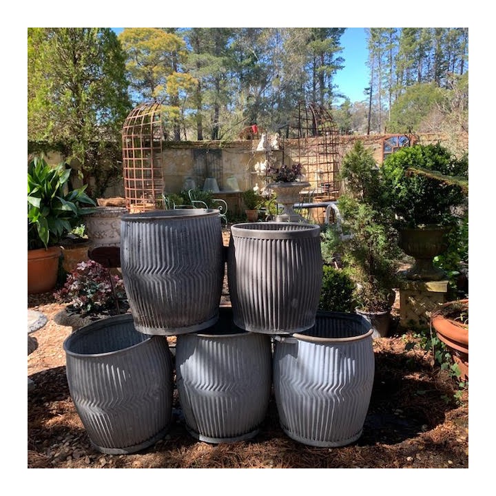 Vintage Zinc Tin Buckets Jardiniere Pots