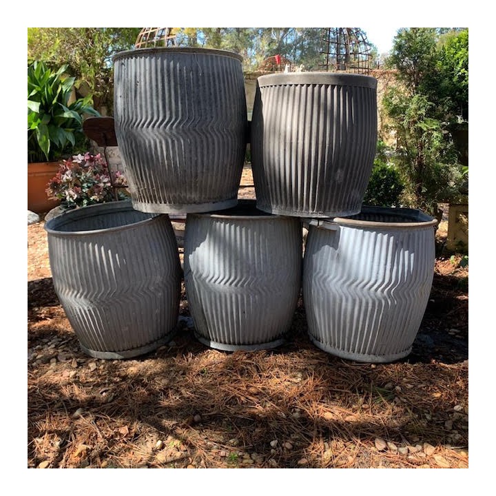 Vintage Zinc Tin Buckets Jardiniere Pots