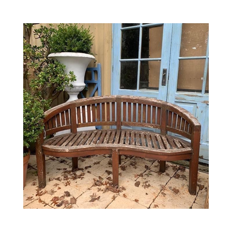 SOLD Vintage Teak Curved Bench Belgium